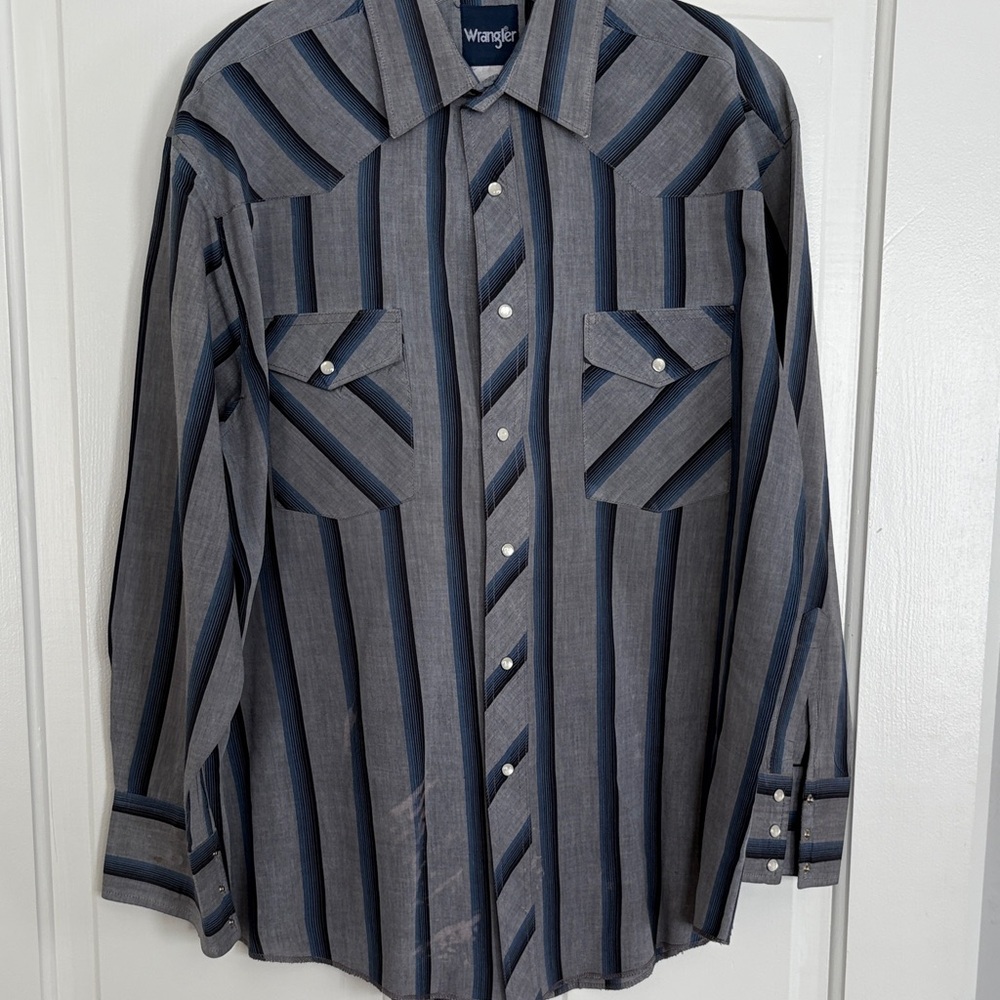 Vintage Wrangler Long Sleeve Pearl Snap Western‎ Shirt size 44b